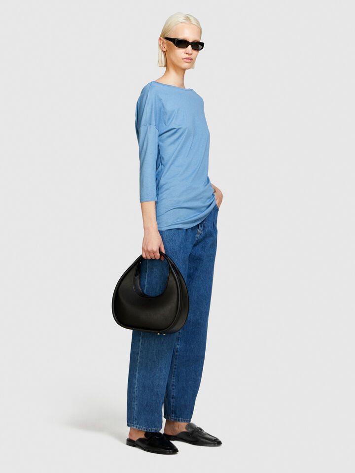 T-shirt with boat neck - women's long sleeve t-shirts - Light Blue | Sisley image number 2